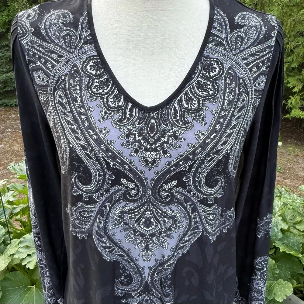 Citiknits Women’s Black and Silver Boho Bell‎ Sleeve Tunic XS Whimsigoth